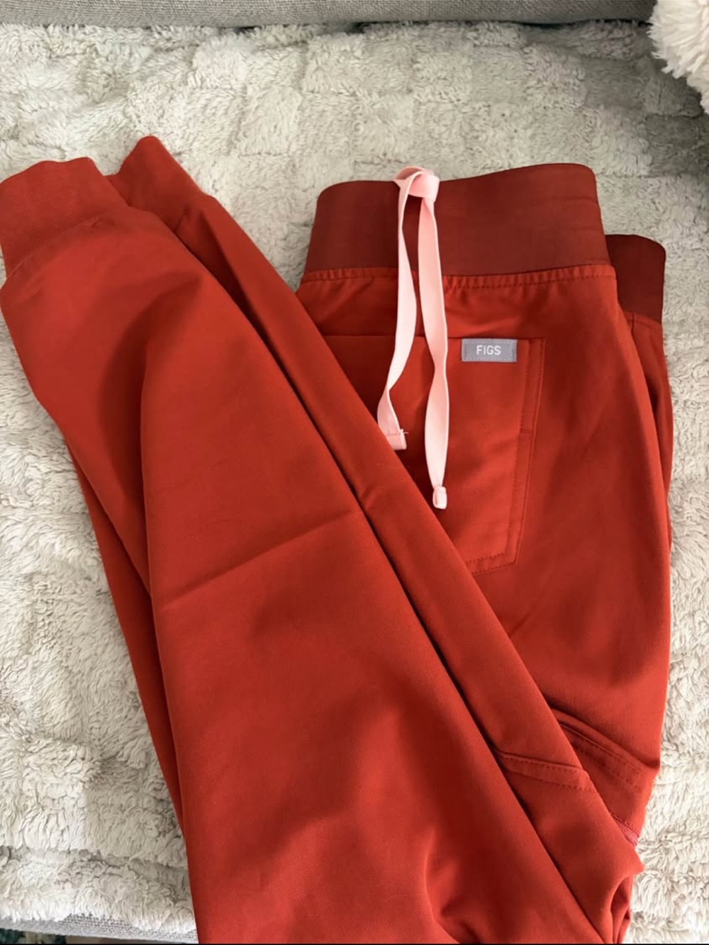 FIGS Kids Rust-Red Jogger Pants with Pink Drawstring